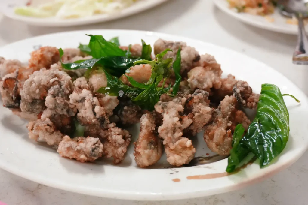 長興釣蝦場蚵仔酥,酥炸蚵仔配九層塔